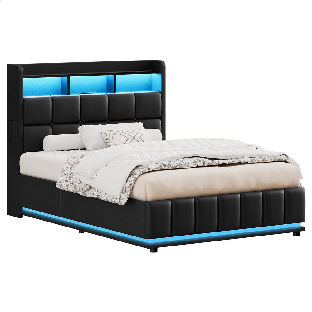 ALFORDSON Bed Frame King Single RGB LED Gas Lift Base Platform Storage Leather
