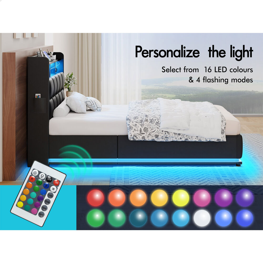 ALFORDSON Bed Frame King Single RGB LED Gas Lift Base Platform Storage Leather