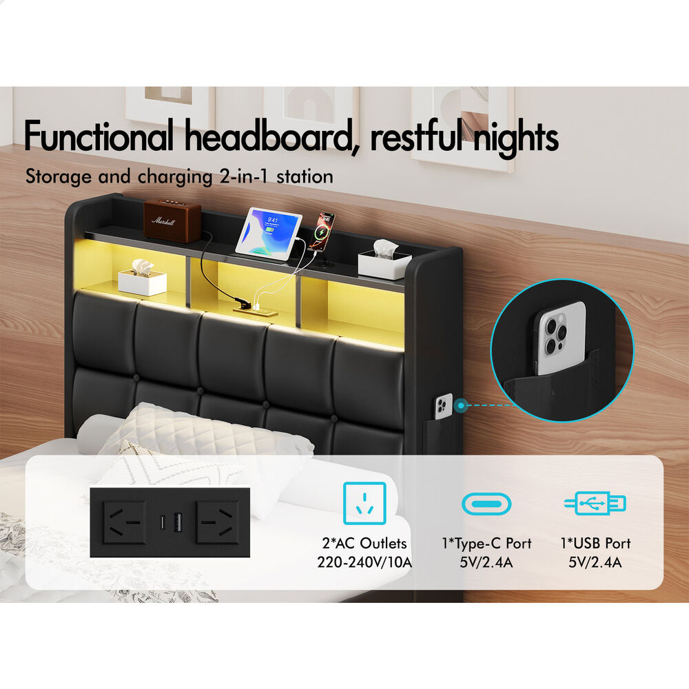 ALFORDSON Bed Frame King Single RGB LED Gas Lift Base Platform Storage Leather