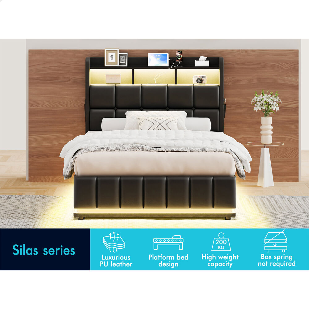 ALFORDSON Bed Frame King Single RGB LED Gas Lift Base Platform Storage Leather