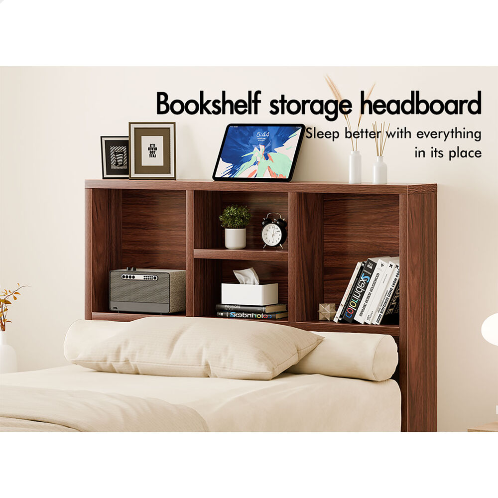 ALFORDSON Wooden Bed Frame Single Size with Bookshelf Storage Headboard Walnut