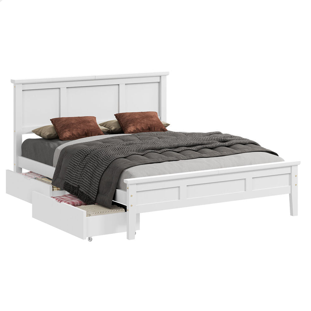 ALFORDSON Wooden Bed Frame Double Size Mattress Base Pine Timber 2 Drawers White