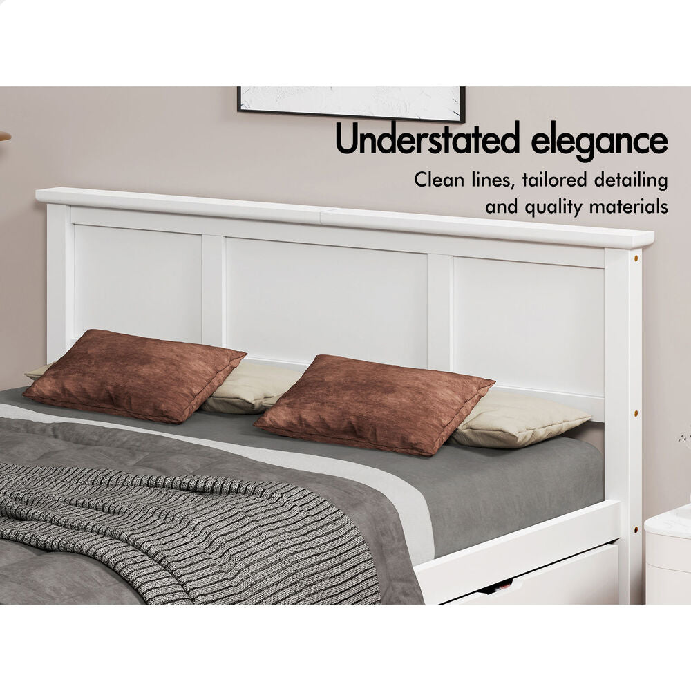 ALFORDSON Wooden Bed Frame Double Size Mattress Base Pine Timber 2 Drawers White