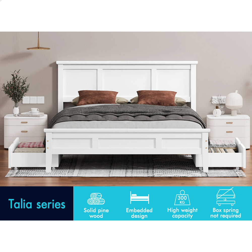 ALFORDSON Wooden Bed Frame King Size Mattress Base Pine Timber 2 Drawers White