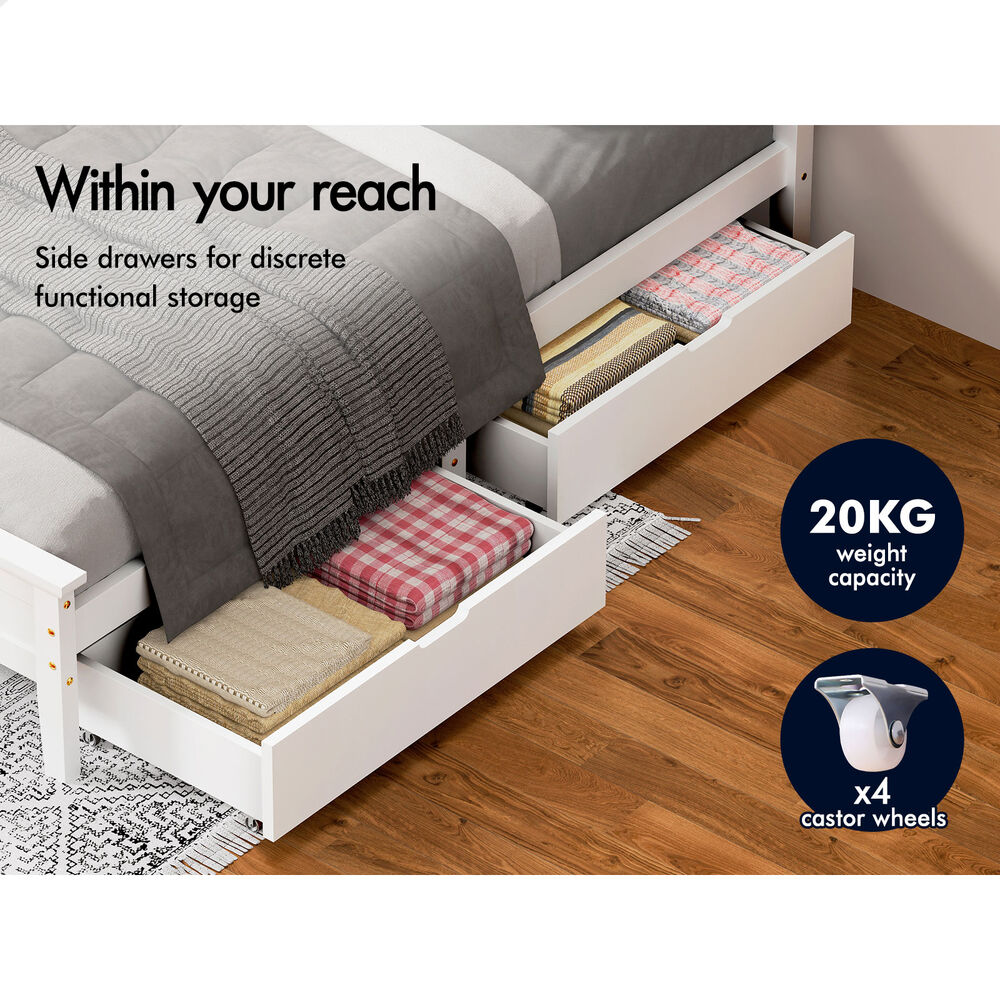 ALFORDSON Wooden Bed Frame King Single Mattress Base Pine Timber 2 Drawers White