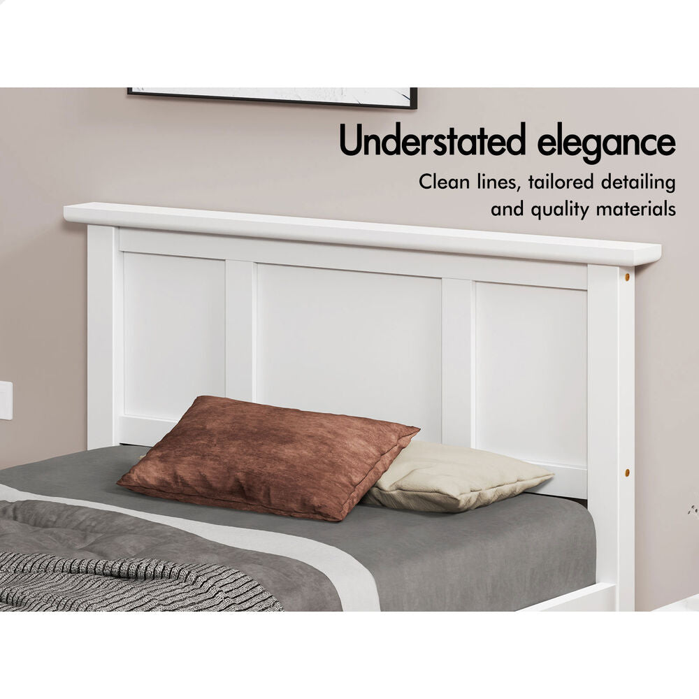 ALFORDSON Wooden Bed Frame Single Size Mattress Base Pine Timber 2 Drawers White