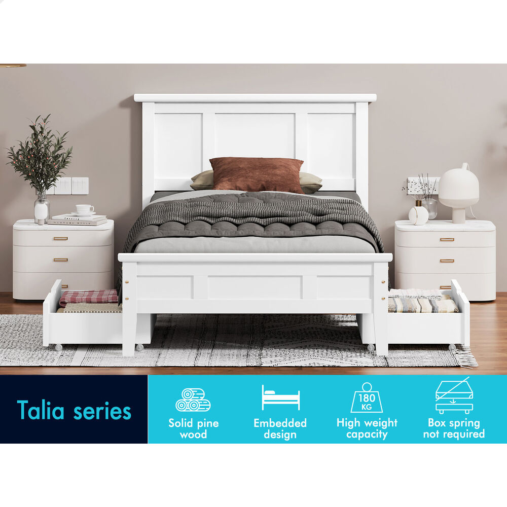 ALFORDSON Wooden Bed Frame Single Size Mattress Base Pine Timber 2 Drawers White