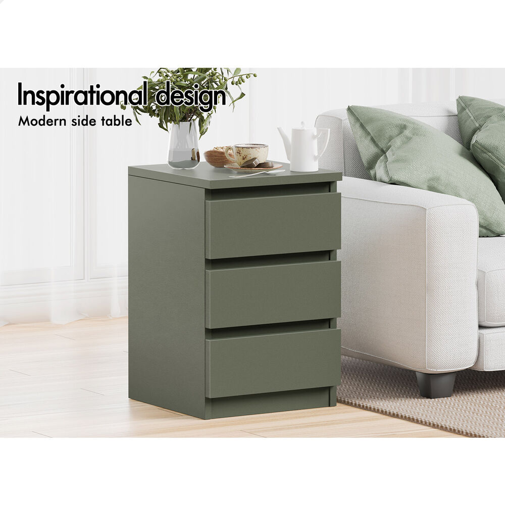 ALFORDSON Bedside Table Nightstand 3 Drawers Side End Table Olive Green