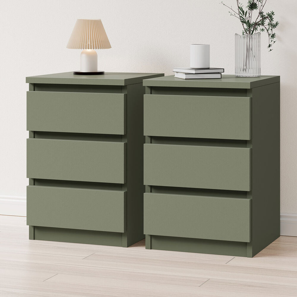 ALFORDSON 2x Bedside Table Nightstand 3 Drawers Side End Table Olive Green