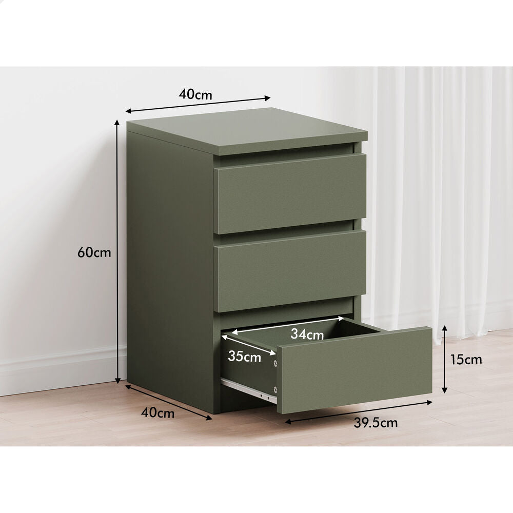 ALFORDSON 2x Bedside Table Nightstand 3 Drawers Side End Table Olive Green