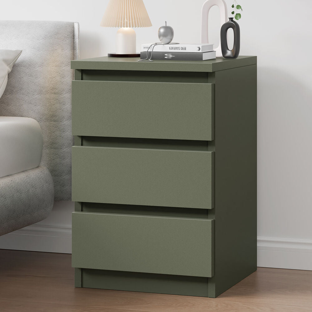 ALFORDSON Bedside Table Nightstand 3 Drawers Side End Table Olive Green