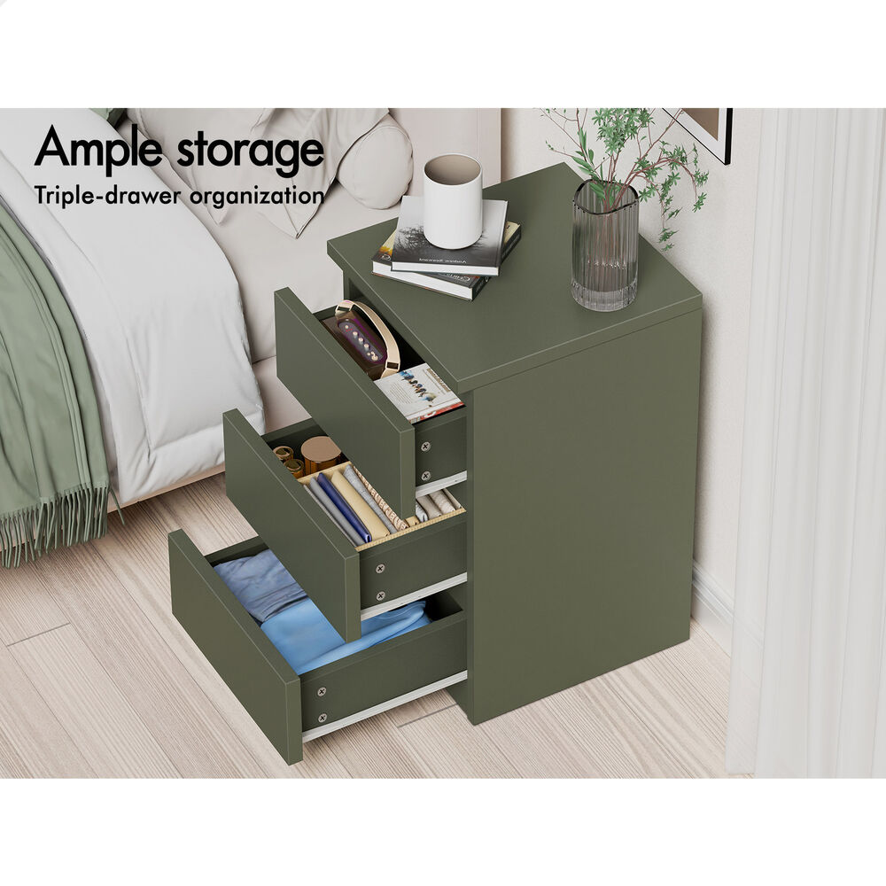 ALFORDSON Bedside Table Nightstand 3 Drawers Side End Table Olive Green