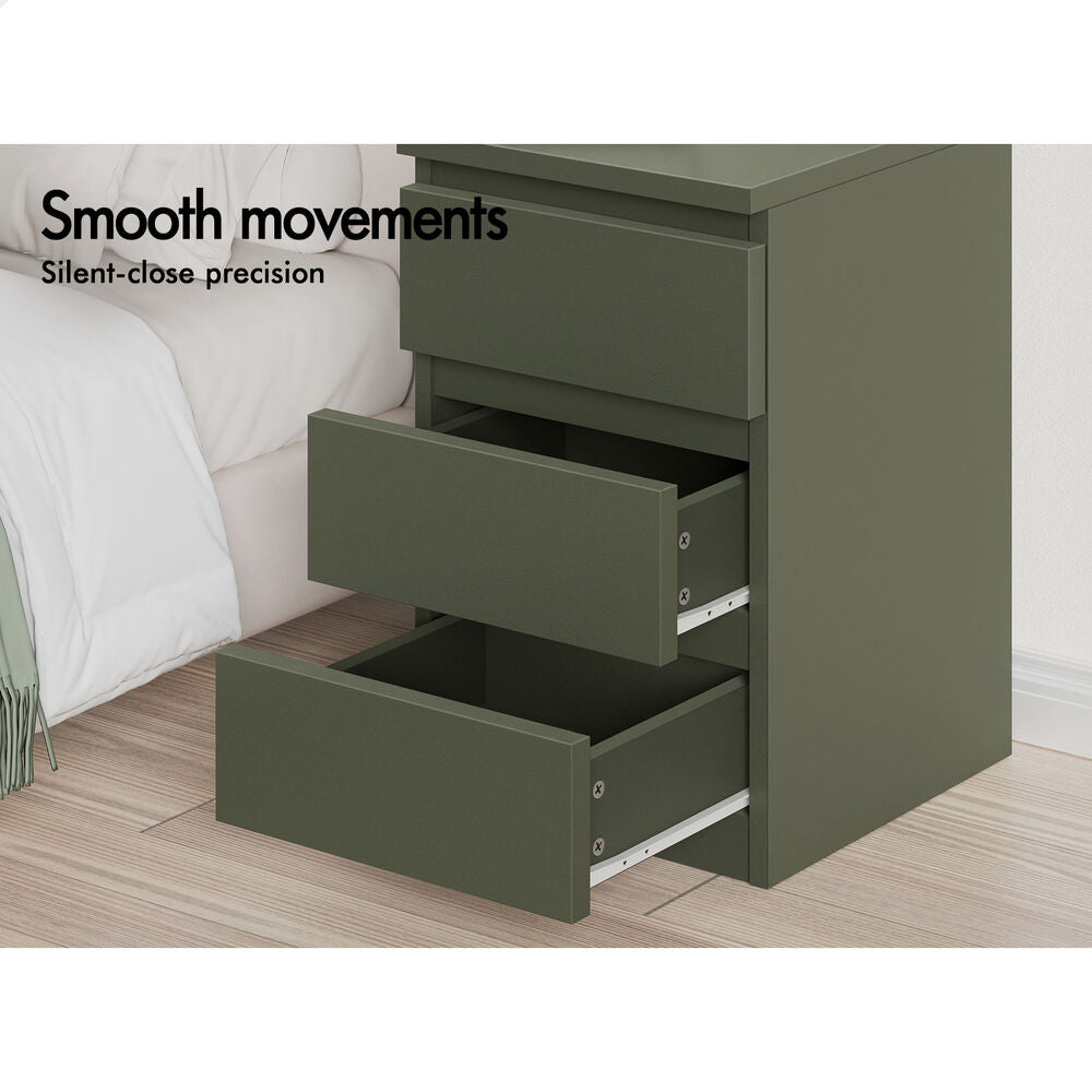 ALFORDSON Bedside Table Nightstand 3 Drawers Side End Table Olive Green