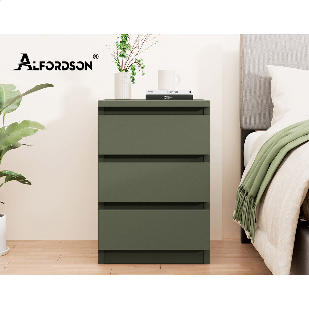 ALFORDSON Bedside Table Nightstand 3 Drawers Side End Table Olive Green