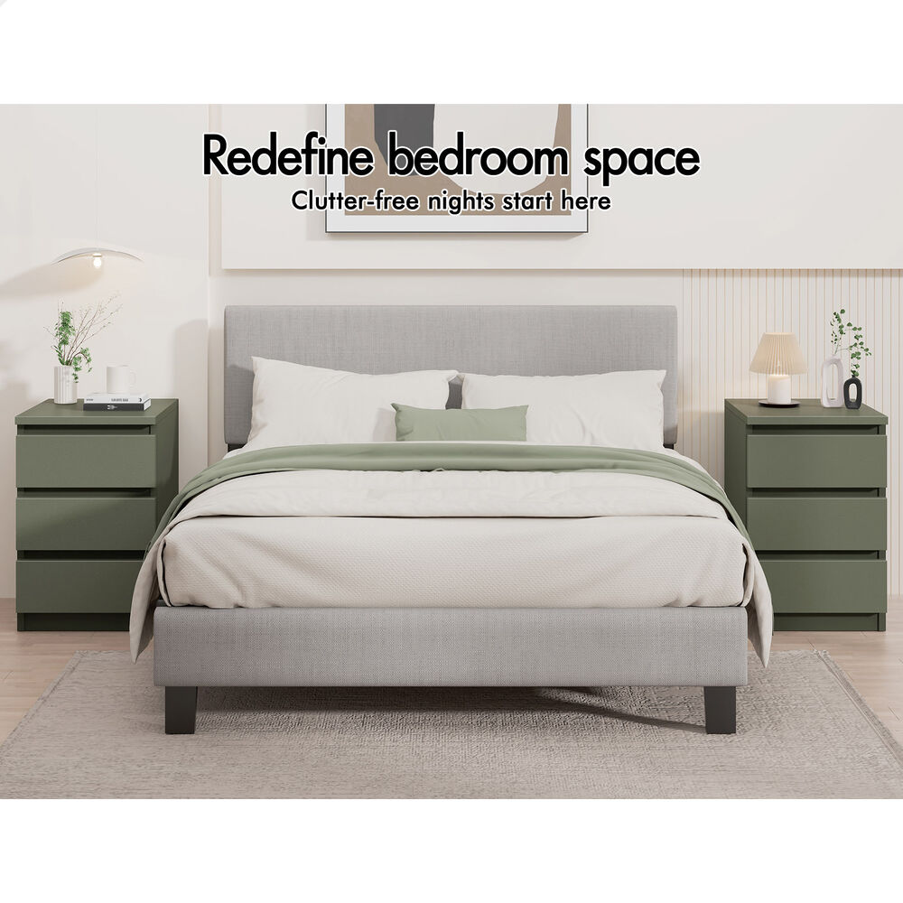 ALFORDSON Bedside Table Nightstand 3 Drawers Side End Table Olive Green