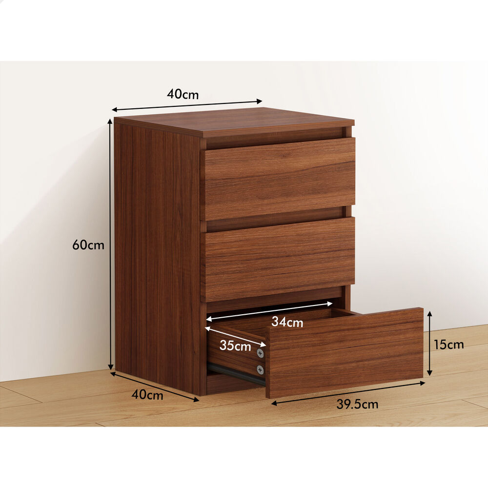 ALFORDSON 2x Bedside Table Nightstand 3 Drawers Side End Table Walnut