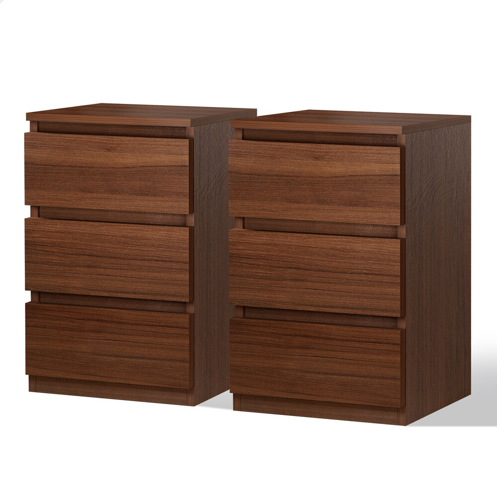 ALFORDSON 2x Bedside Table Nightstand 3 Drawers Side End Table Walnut