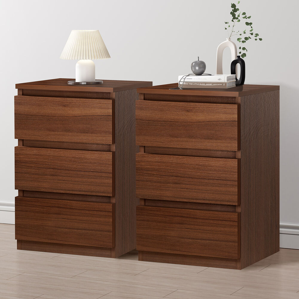 ALFORDSON 2x Bedside Table Nightstand 3 Drawers Side End Table Walnut