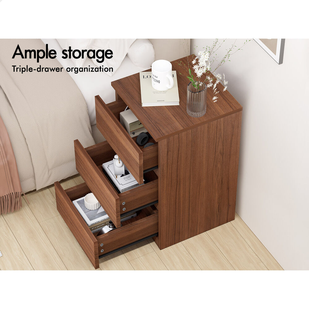 ALFORDSON Bedside Table Nightstand 3 Drawers Side End Table Walnut