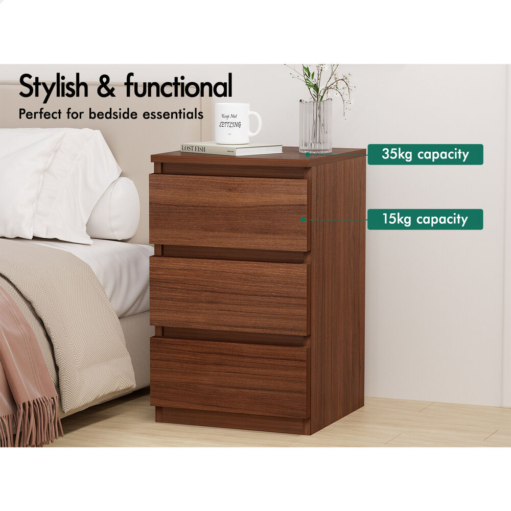 ALFORDSON Bedside Table Nightstand 3 Drawers Side End Table Walnut