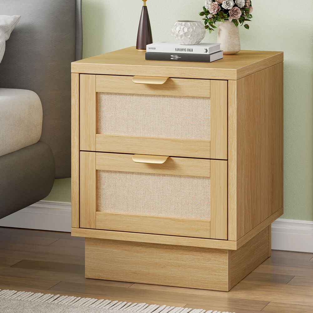 ALFORDSON Bedside Table Side Storage Cabinet 2 Drawers Fabric Wood