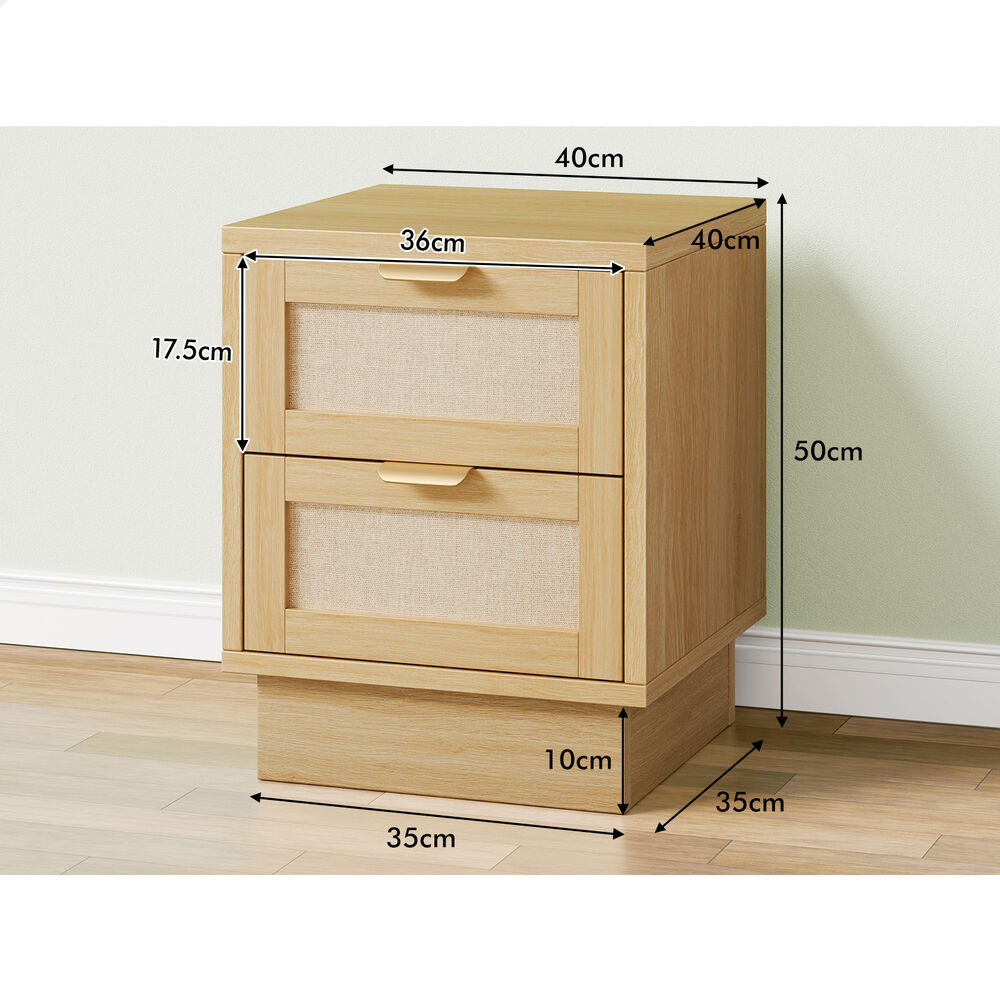 ALFORDSON 2x Bedside Table Side Storage Cabinet 2 Drawers Fabric Wood