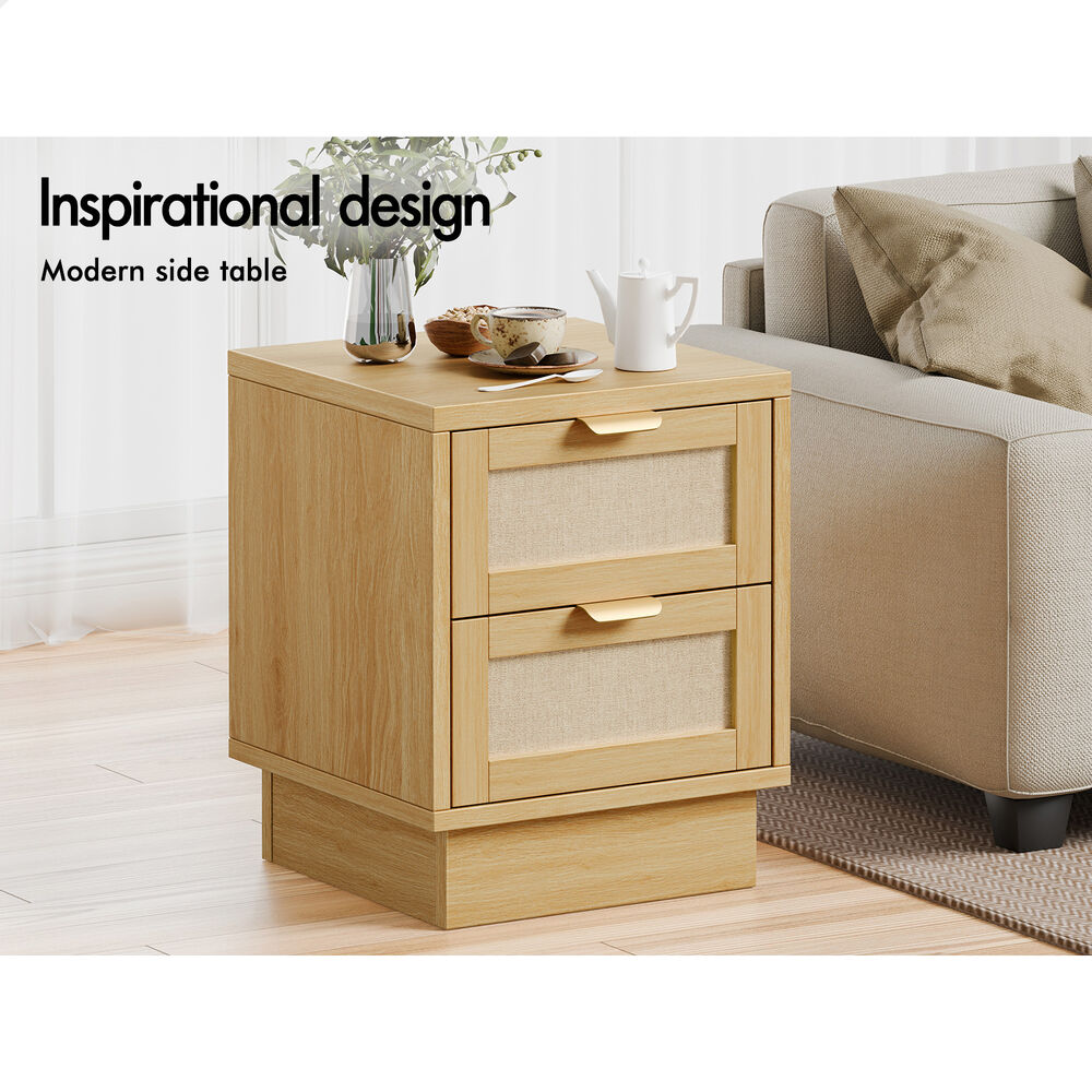 ALFORDSON 2x Bedside Table Side Storage Cabinet 2 Drawers Fabric Wood