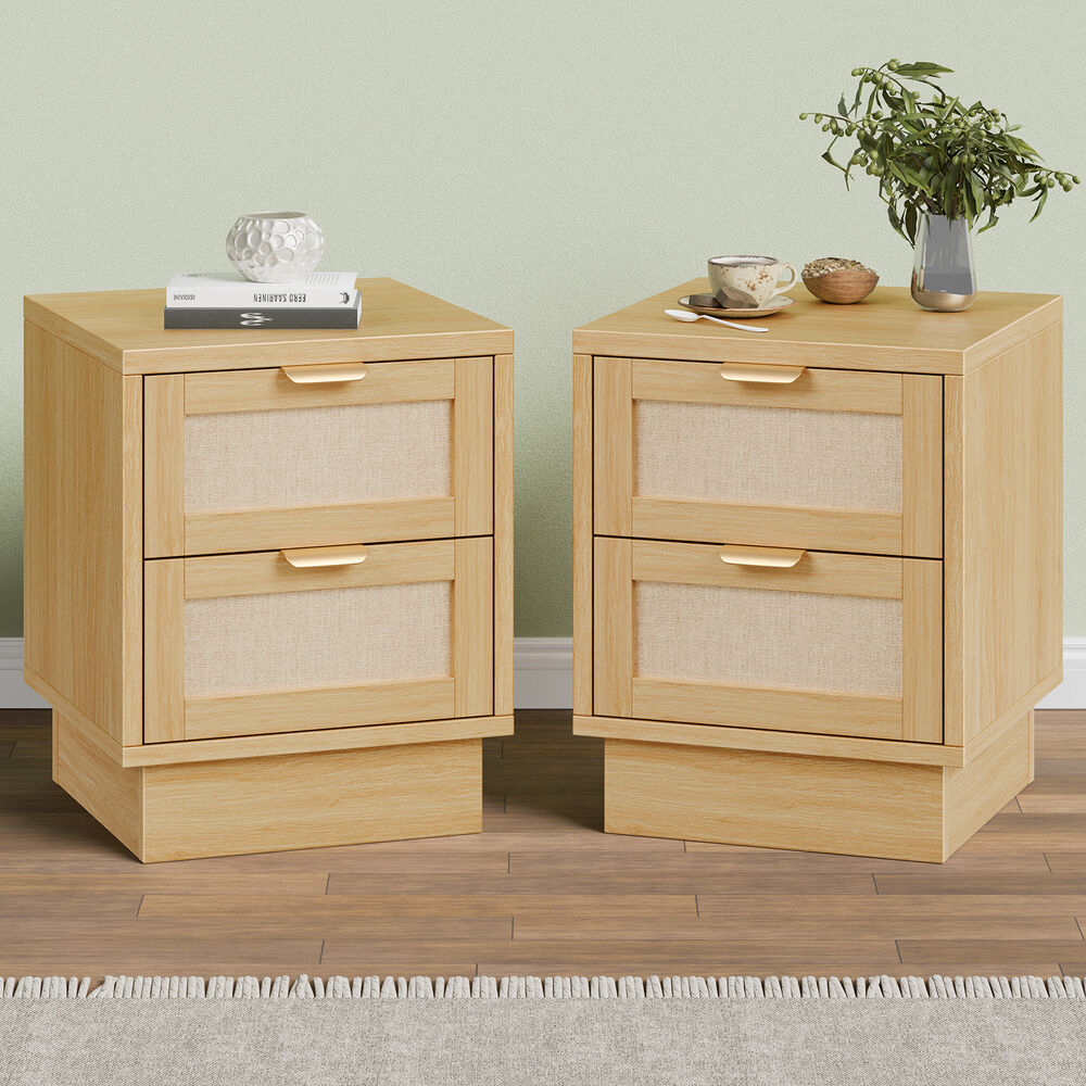 ALFORDSON 2x Bedside Table Side Storage Cabinet 2 Drawers Fabric Wood
