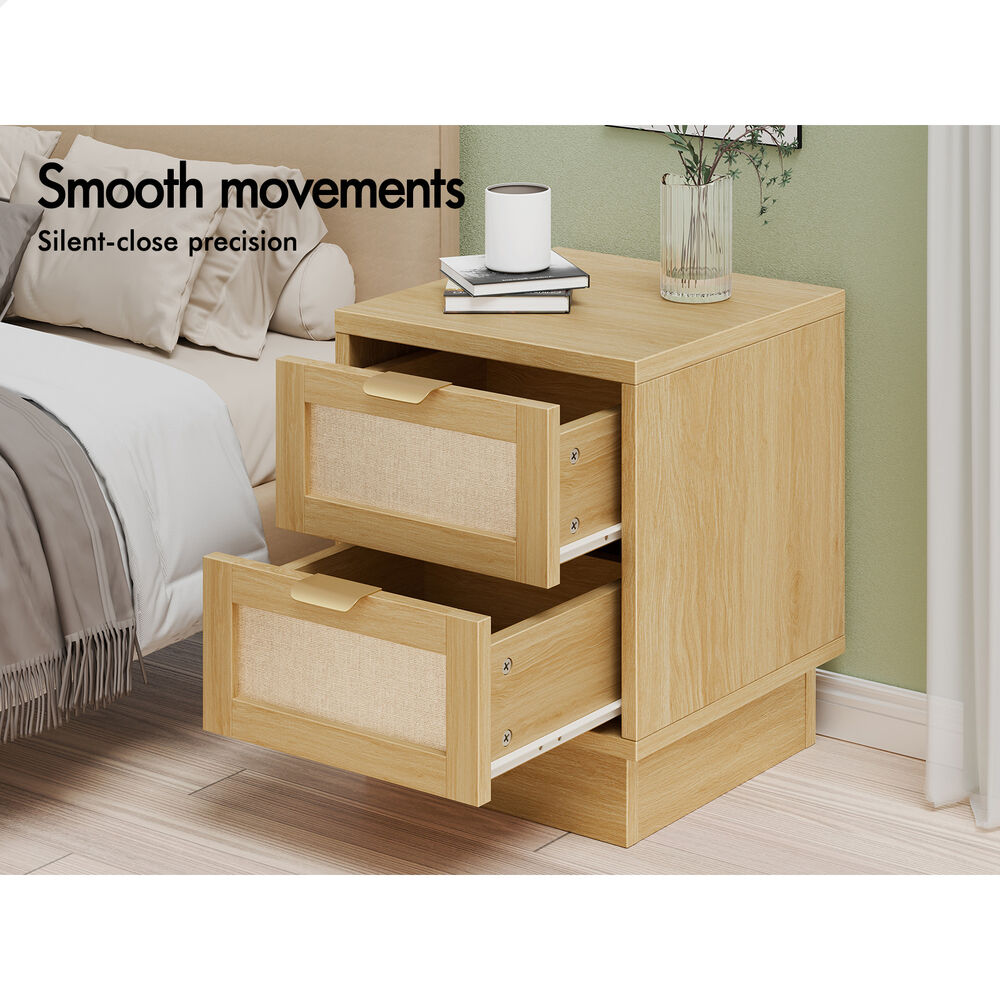 ALFORDSON 2x Bedside Table Side Storage Cabinet 2 Drawers Fabric Wood