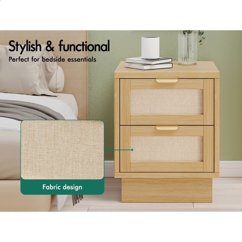 ALFORDSON Bedside Table Side Storage Cabinet 2 Drawers Fabric Wood