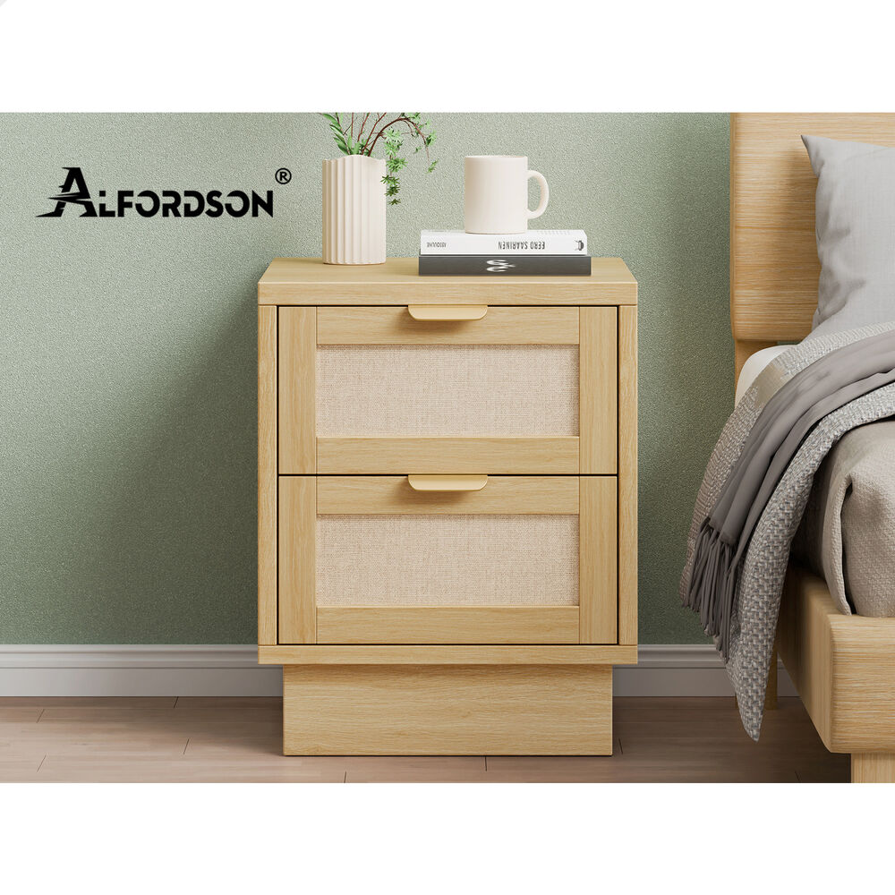 ALFORDSON Bedside Table Side Storage Cabinet 2 Drawers Fabric Wood