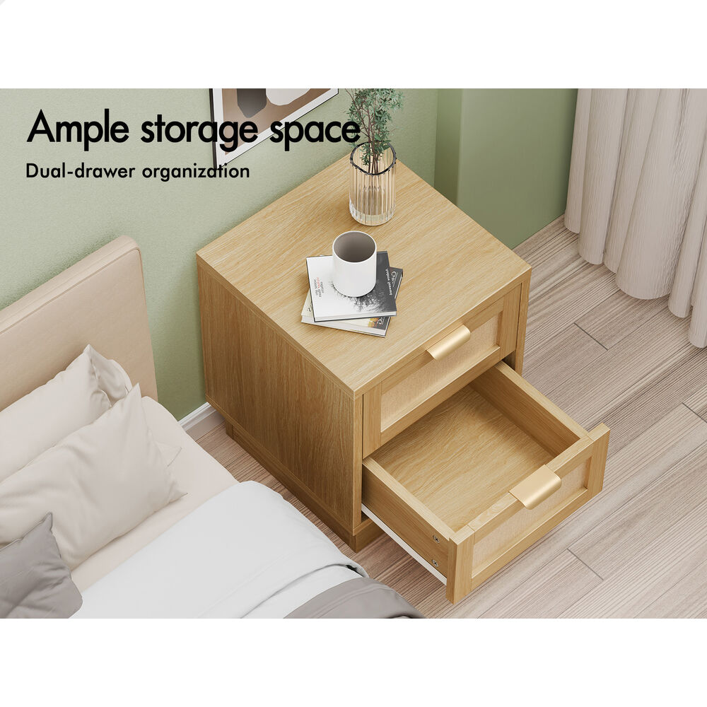 ALFORDSON Bedside Table Side Storage Cabinet 2 Drawers Fabric Wood