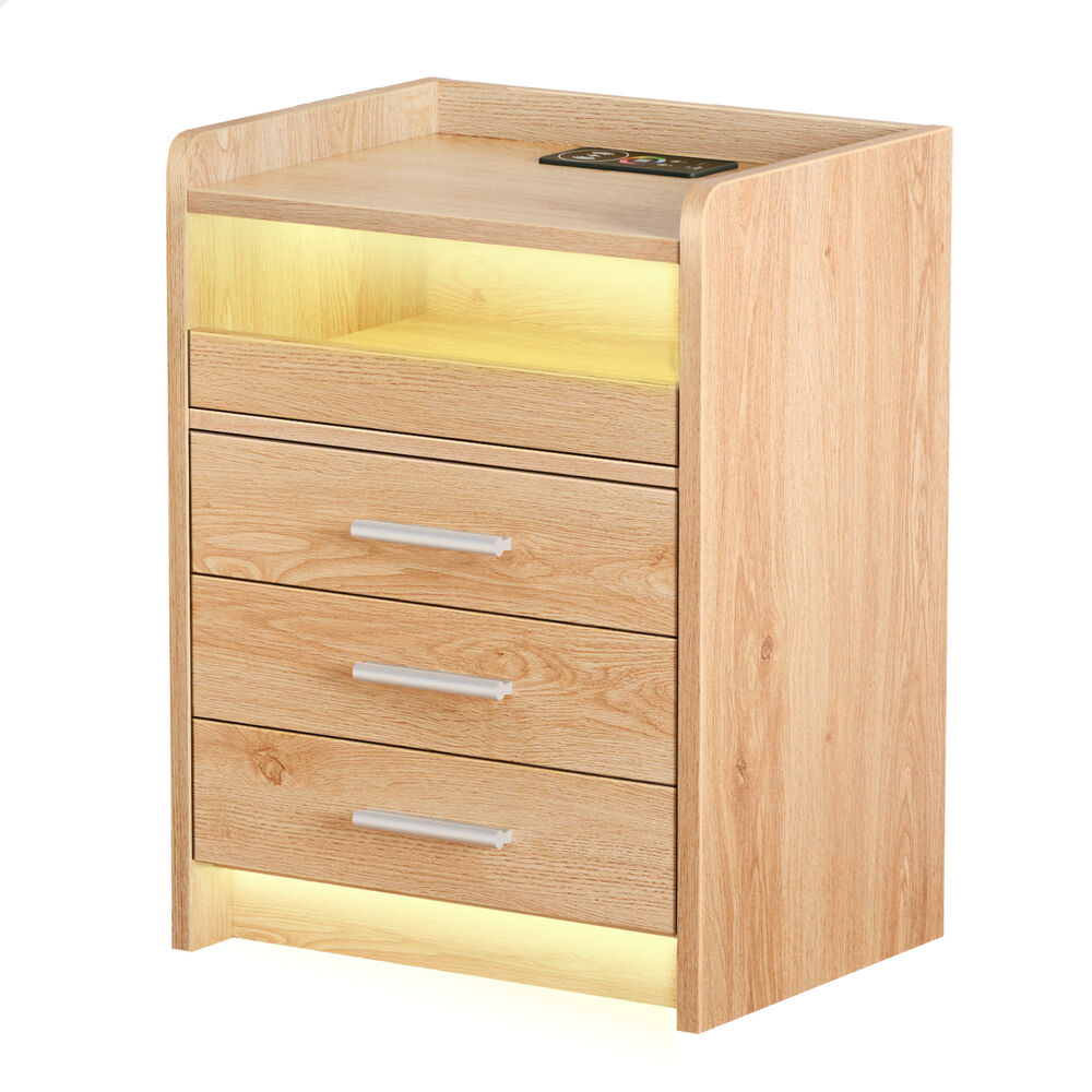 ALFORDSON Bedside Table RGB LED 3 Drawers Charging Station Cabinet Wood