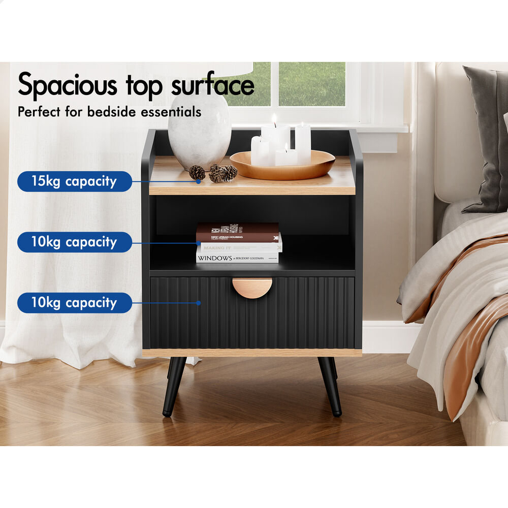 Alfordson 2x ALFORDSON Bedside Table with Drawer Black