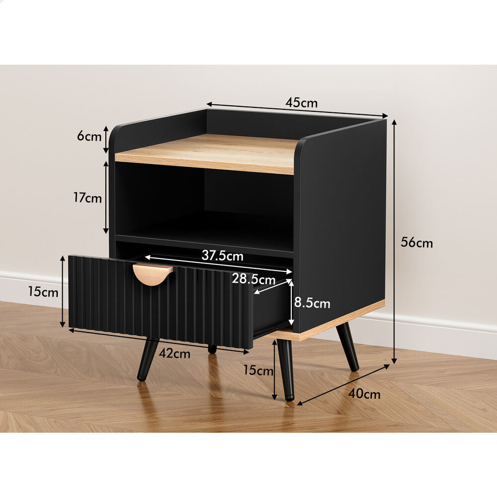 Alfordson 2x ALFORDSON Bedside Table with Drawer Black