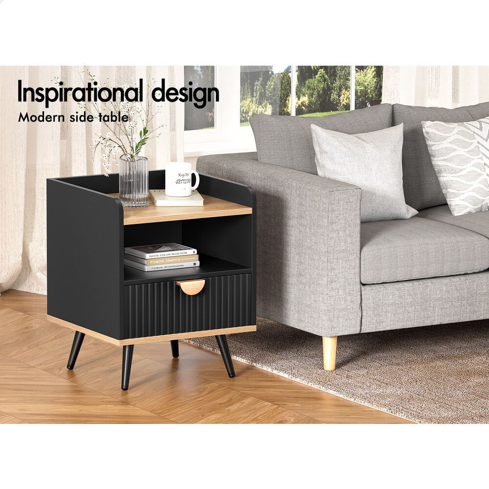 Alfordson 2x ALFORDSON Bedside Table with Drawer Black