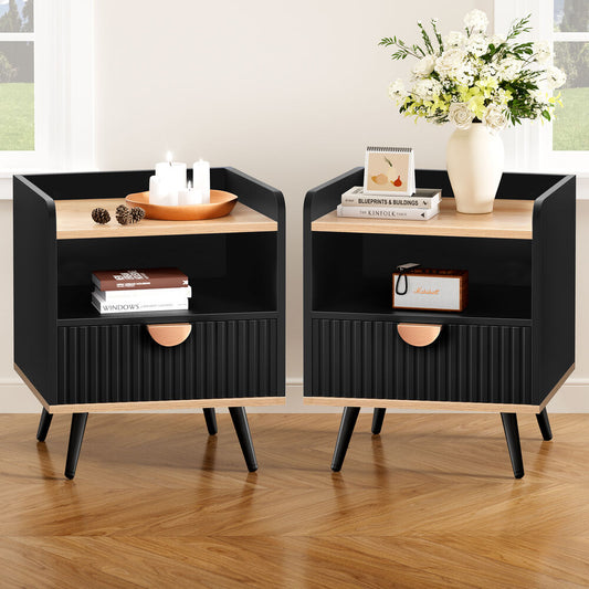 Alfordson 2x ALFORDSON Bedside Table with Drawer Black