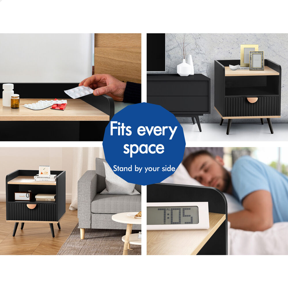 Alfordson 2x ALFORDSON Bedside Table with Drawer Black
