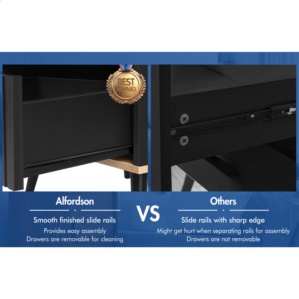 Alfordson 2x ALFORDSON Bedside Table with Drawer Black