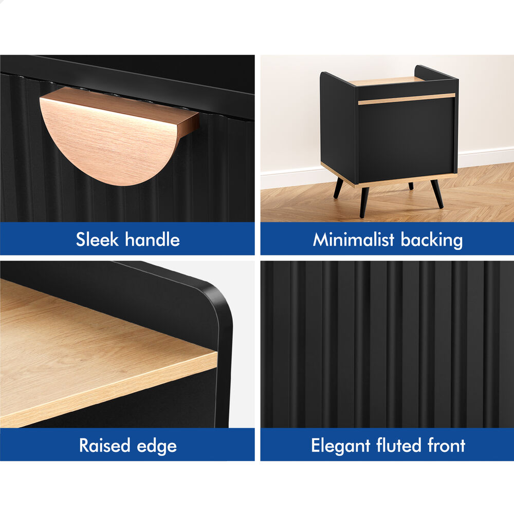Alfordson 2x ALFORDSON Bedside Table with Drawer Black