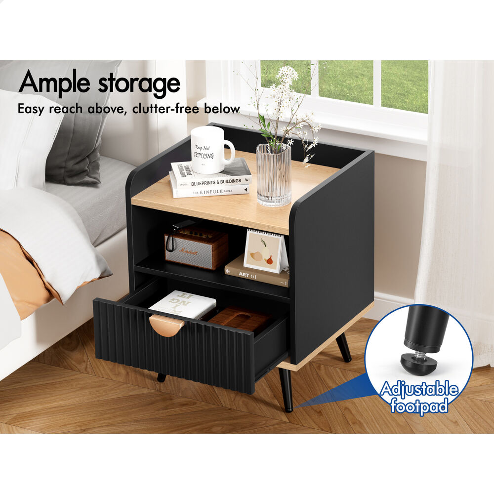 Alfordson 2x ALFORDSON Bedside Table with Drawer Black