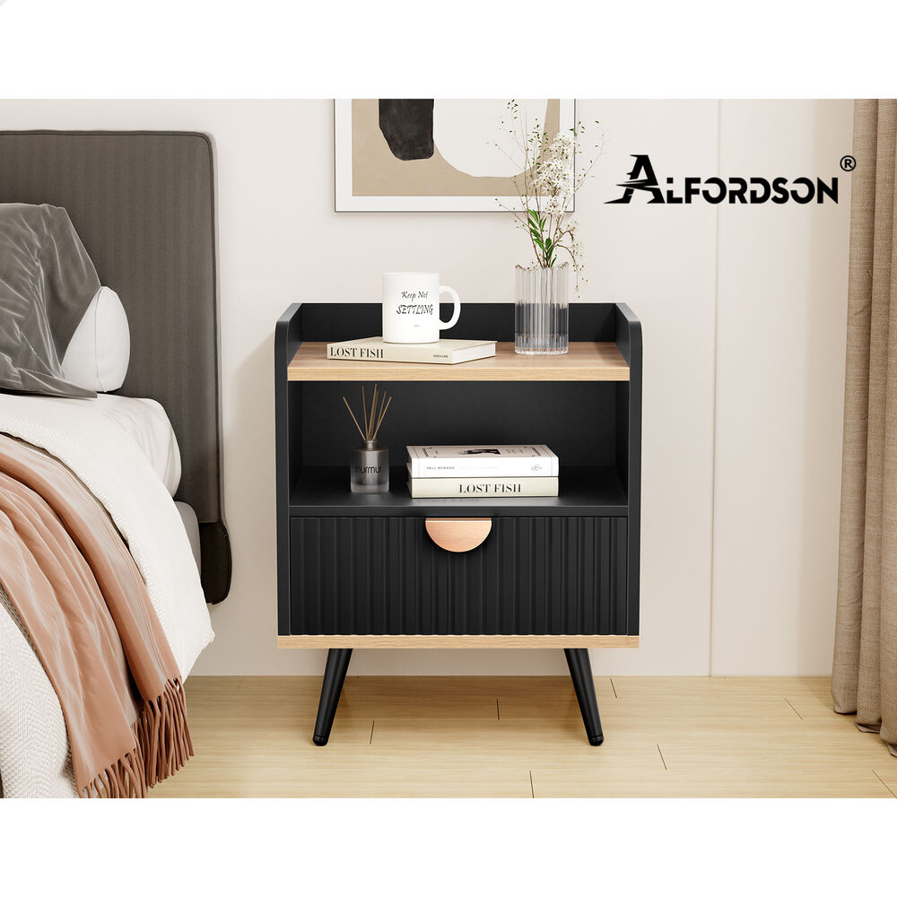 Alfordson 2x ALFORDSON Bedside Table with Drawer Black