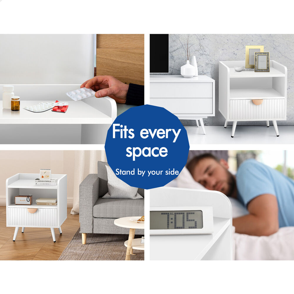 Alfordson 2x ALFORDSON Bedside Table with Drawer White