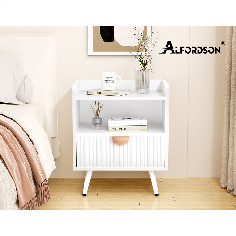 Alfordson 2x ALFORDSON Bedside Table with Drawer White