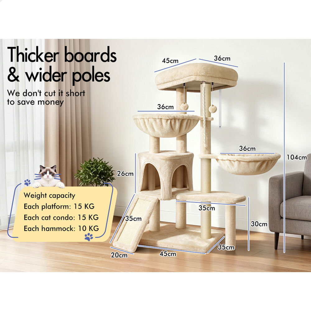 BEASTIE Cat Tree Scratching Post Scratcher Tower Beige 104cm