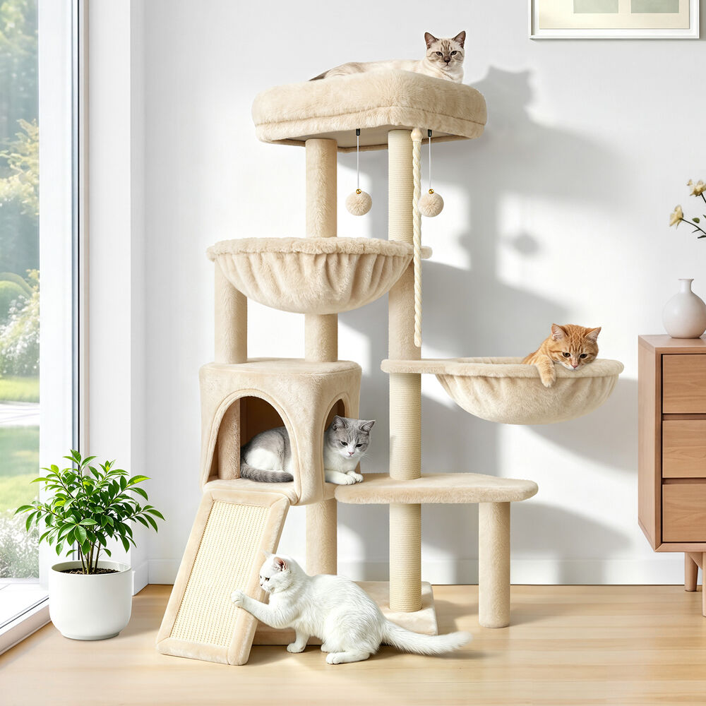 BEASTIE Cat Tree Scratching Post Scratcher Tower Beige 104cm
