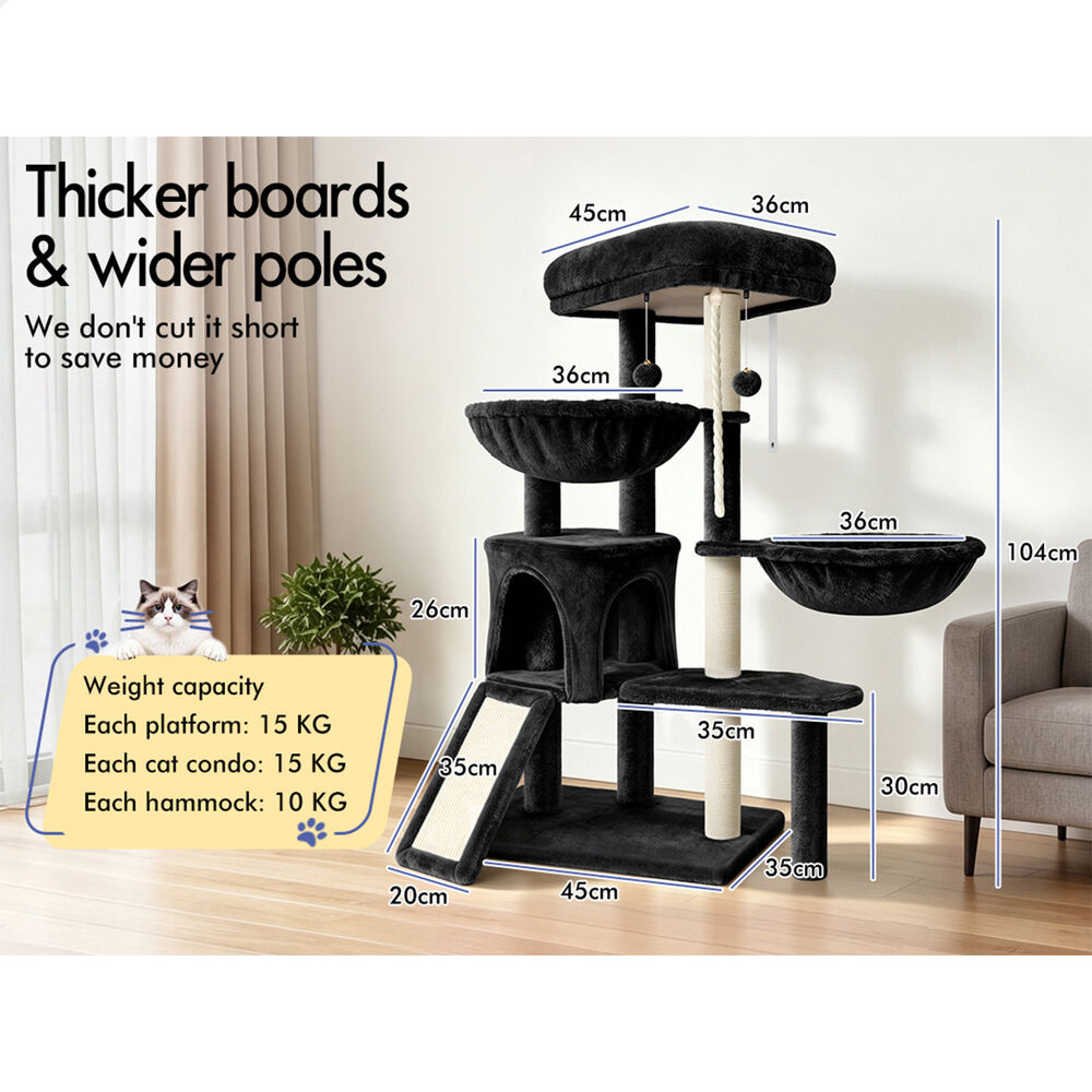 BEASTIE Cat Tree Tower Scratching Post Black 104cm