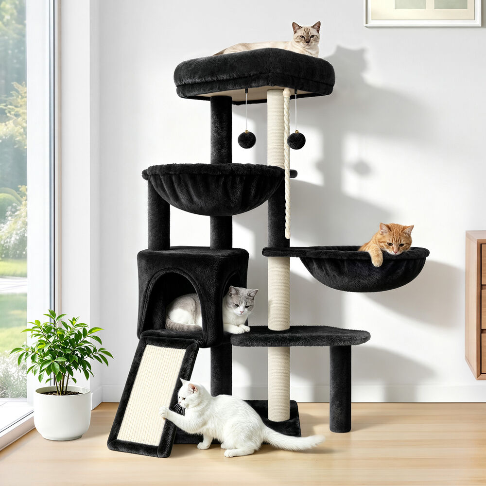 BEASTIE Cat Tree Tower Scratching Post Black 104cm