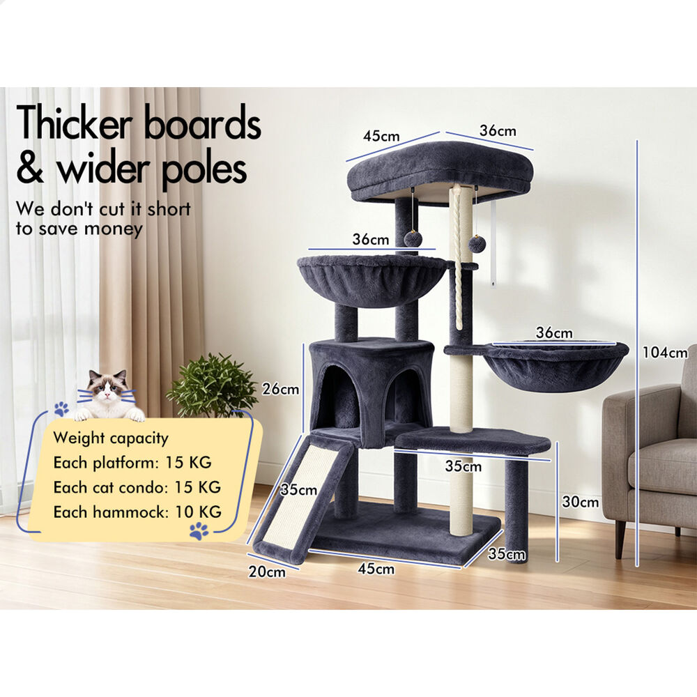 BEASTIE Cat Tree Tower 104cm Scratching Post Scratcher Grey