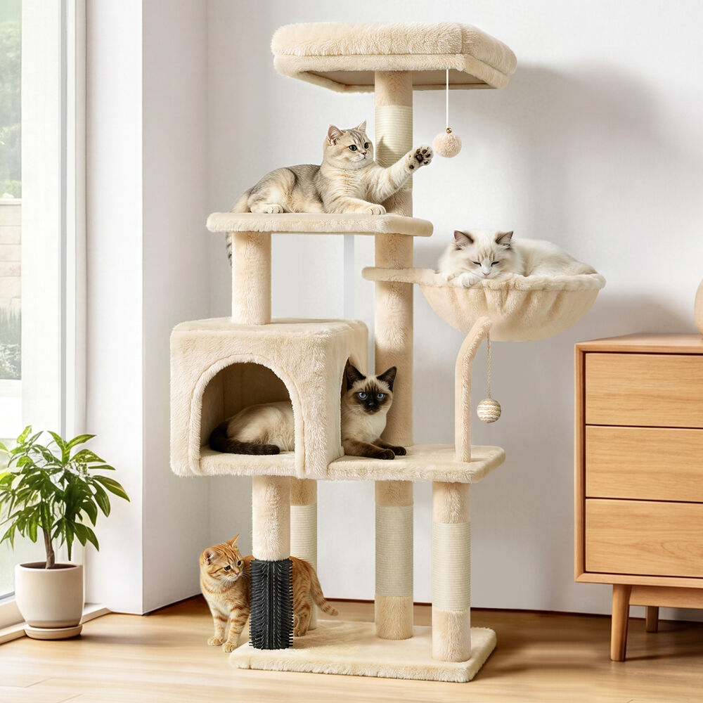 BEASTIE Cat Tree Tower 111cm Scratching Post House Furniture Beige